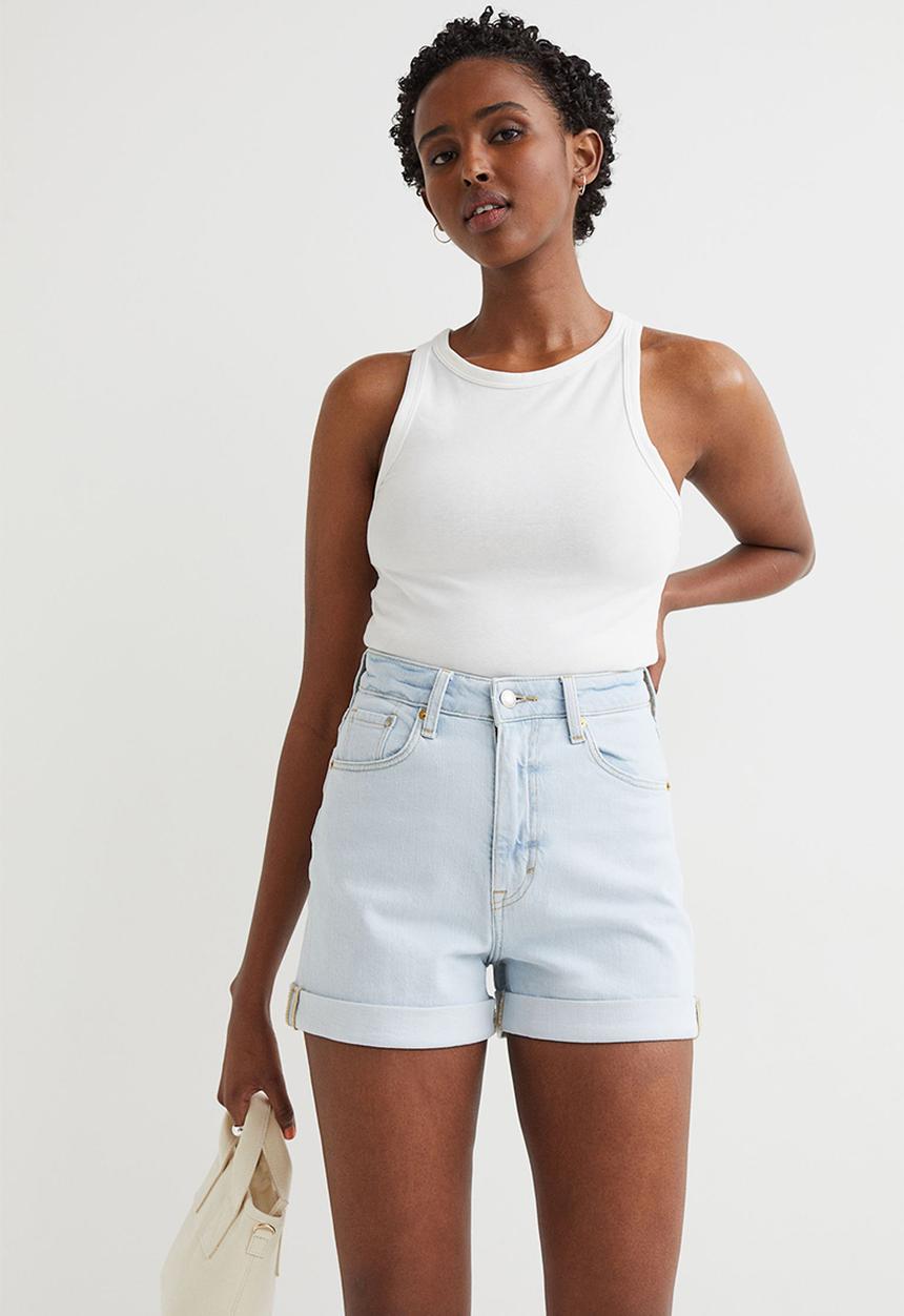 H&M - Mom ultra high denim shorts - light denim blue