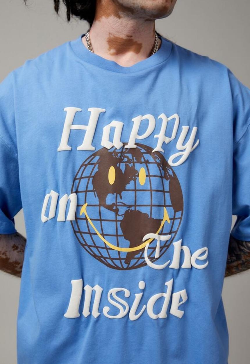 Factorie - OVERSIZED SMILEY T SHIRT - LCN SMI AZURE/HAPPY ON THE INSIDE