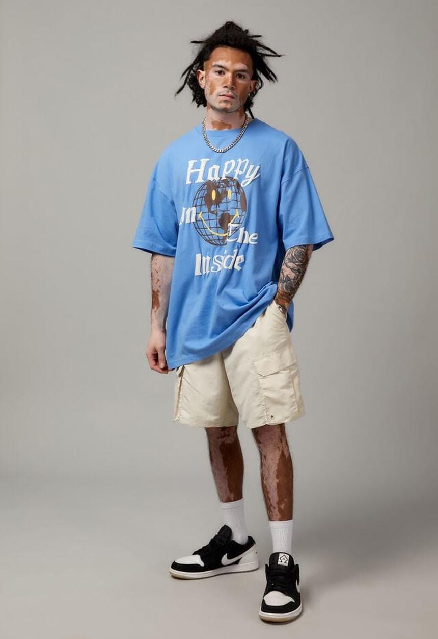 Factorie - OVERSIZED SMILEY T SHIRT - LCN SMI AZURE/HAPPY ON THE INSIDE