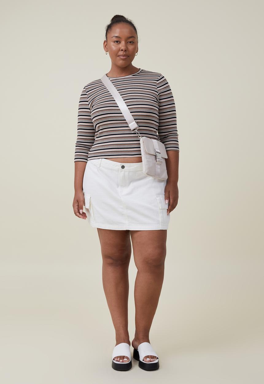 Cotton On - Curve jamie 3/4 sleeve top - alanis stripe rich brown
