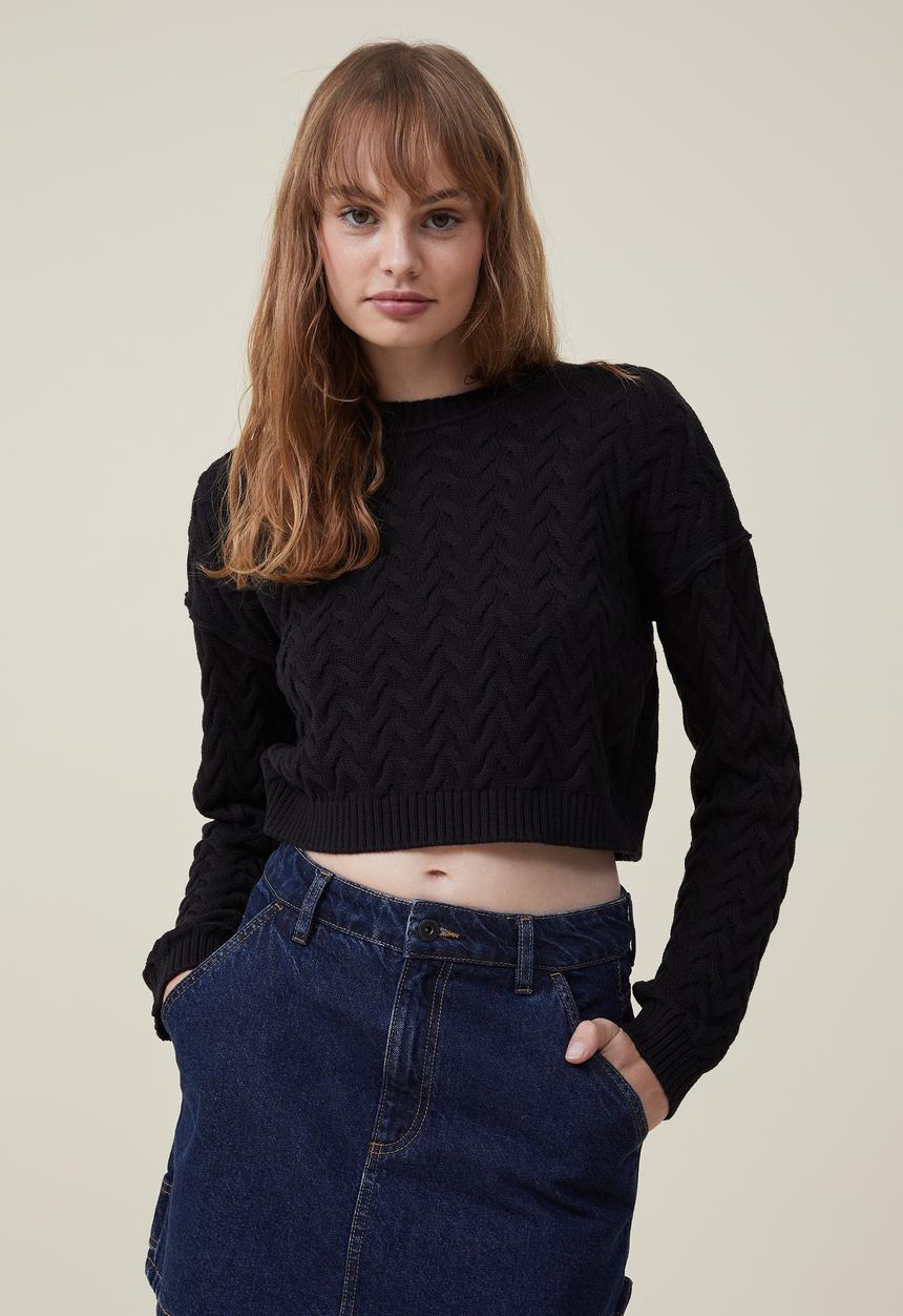 Cotton On - Crop cable crew - black