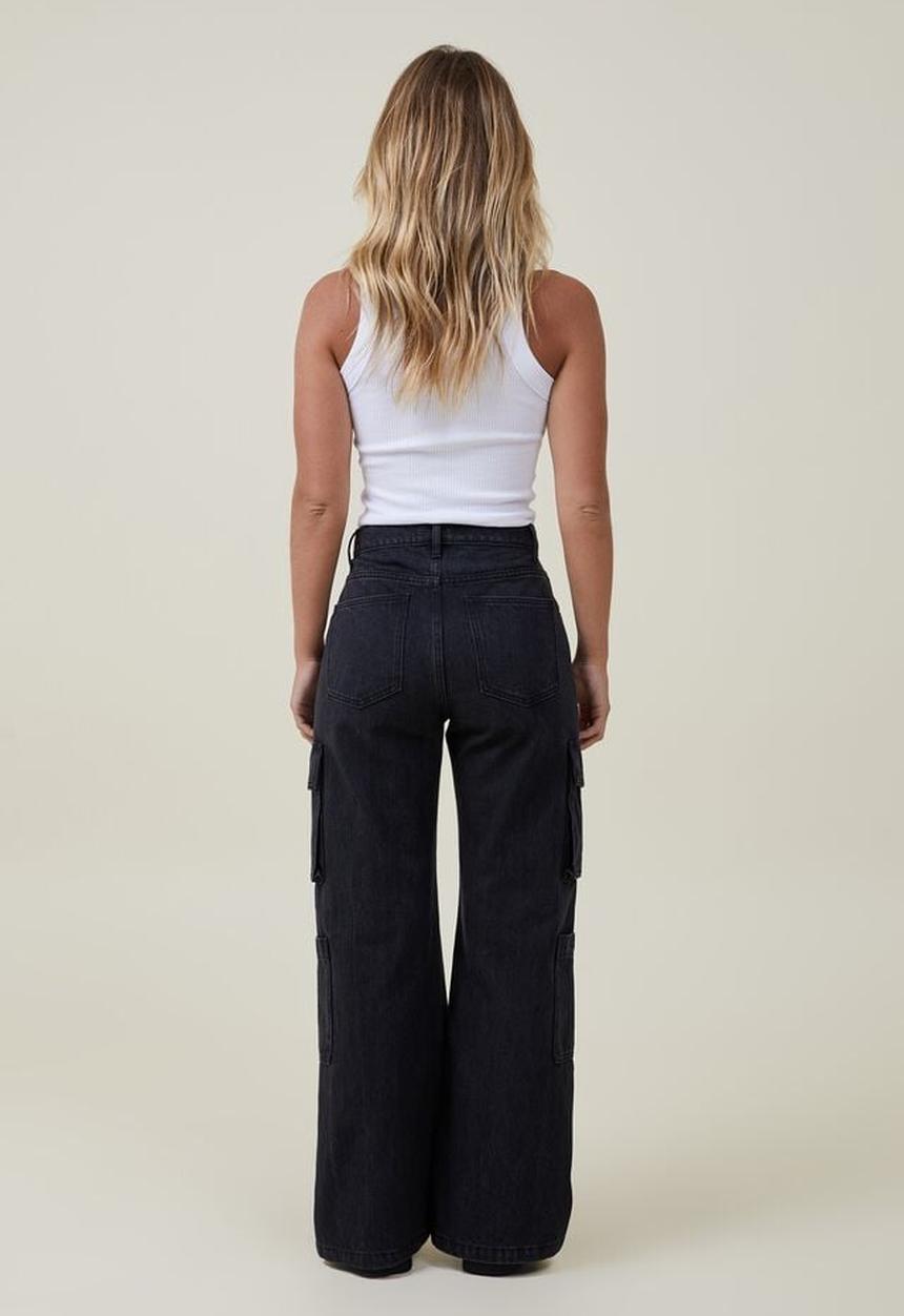 Cotton On - Cargo wide leg jean - graphite black