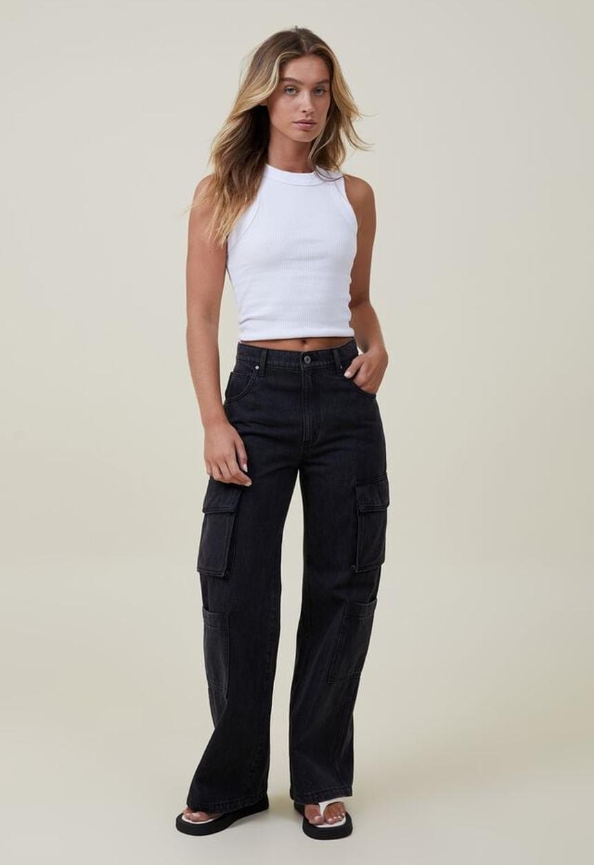 Cotton On - Cargo wide leg jean - graphite black