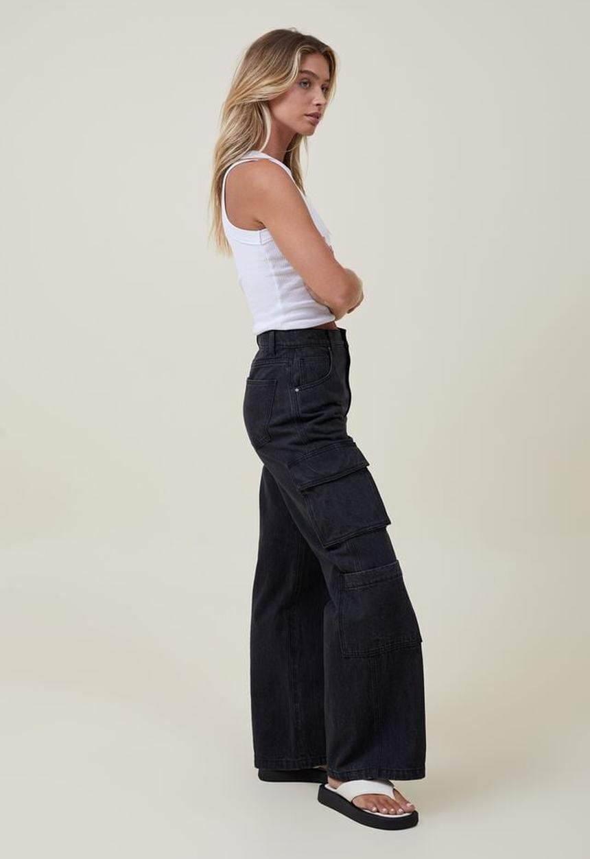 Cotton On - Cargo wide leg jean - graphite black