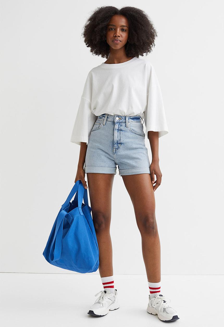 H&M - Mom ultra high denim shorts - light denim blue