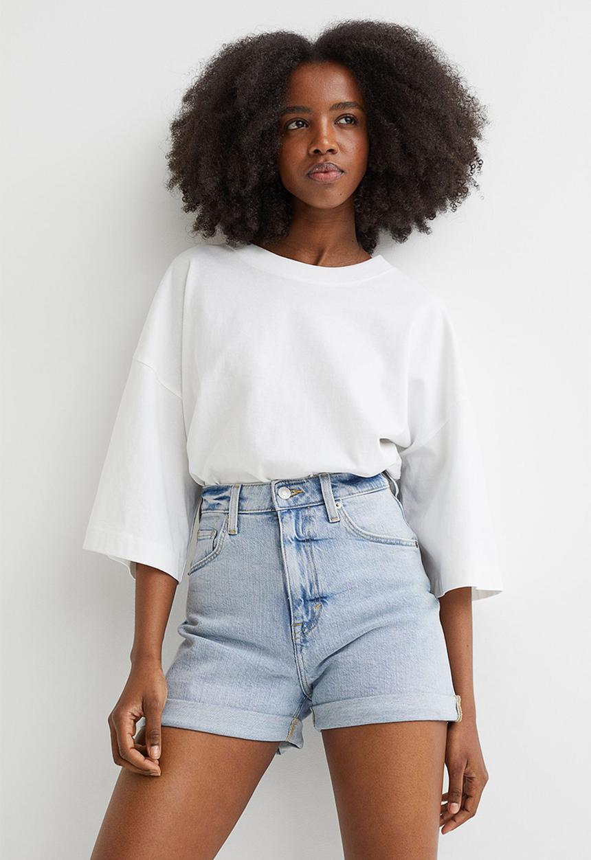 H&M - Mom ultra high denim shorts - light denim blue