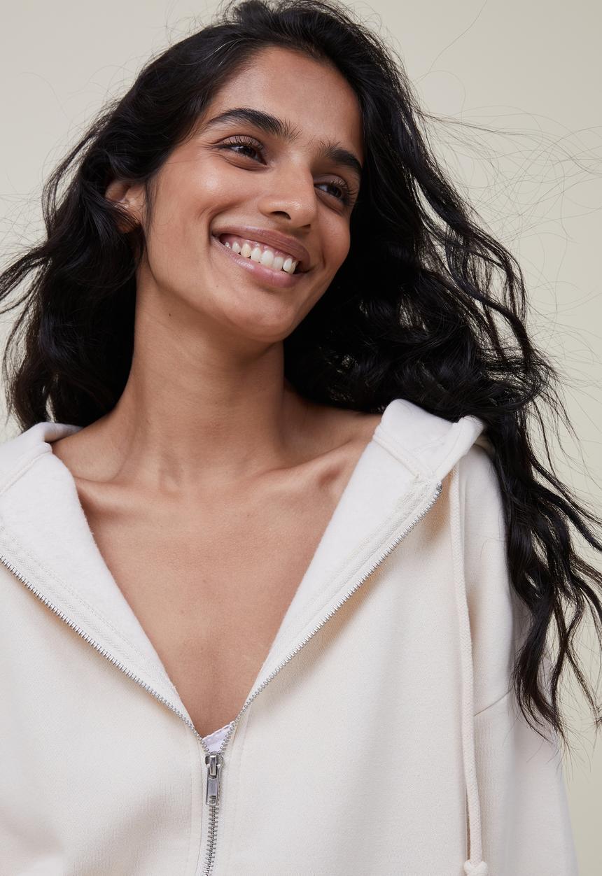 Cotton On - Classic zip-through hoodie - ecru