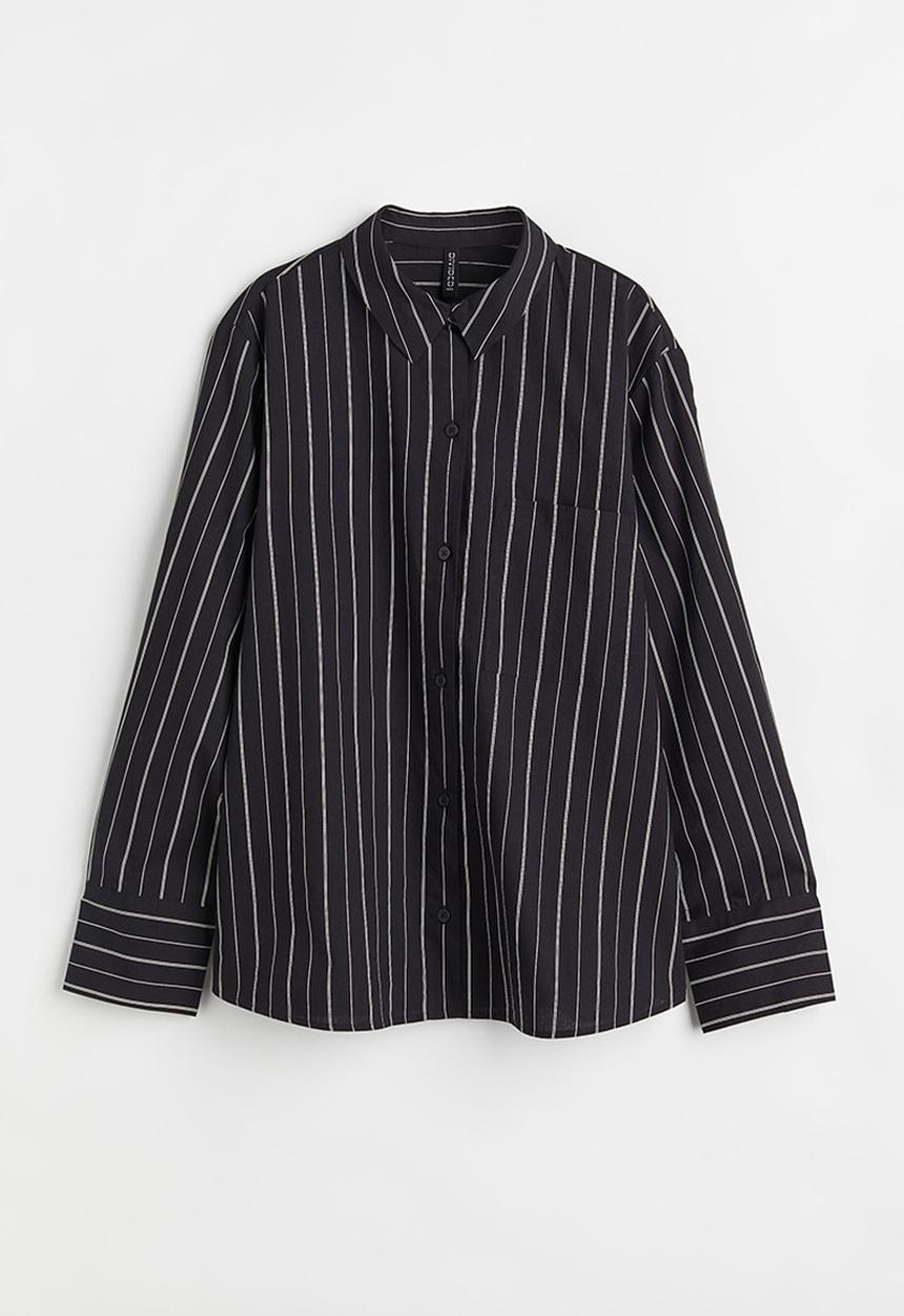 H&M - Oversized poplin shirt - black/white striped