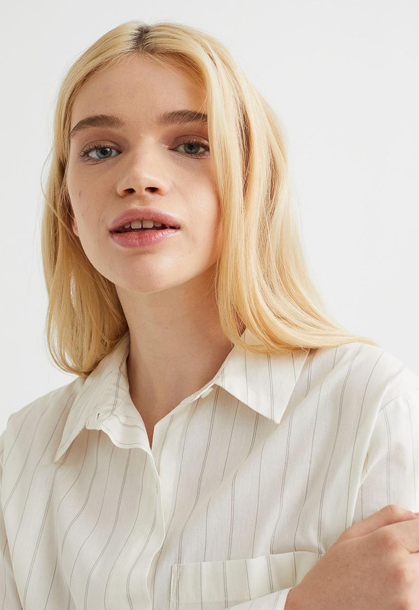 H&M - Oversized poplin shirt - cream/striped