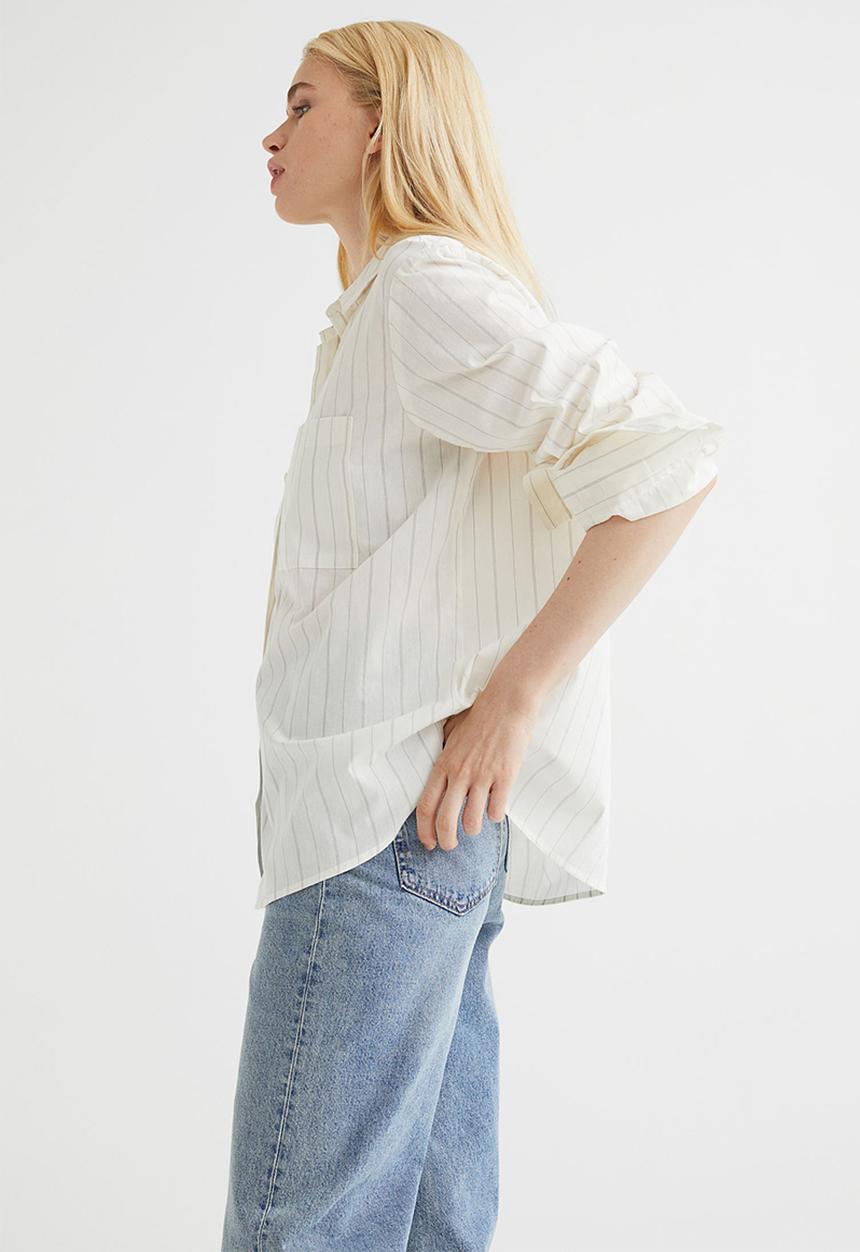 H&M - Oversized poplin shirt - cream/striped