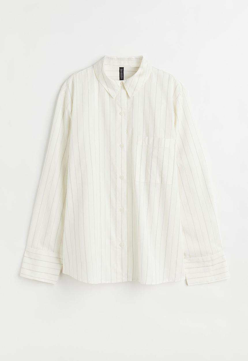 H&M - Oversized poplin shirt - cream/striped