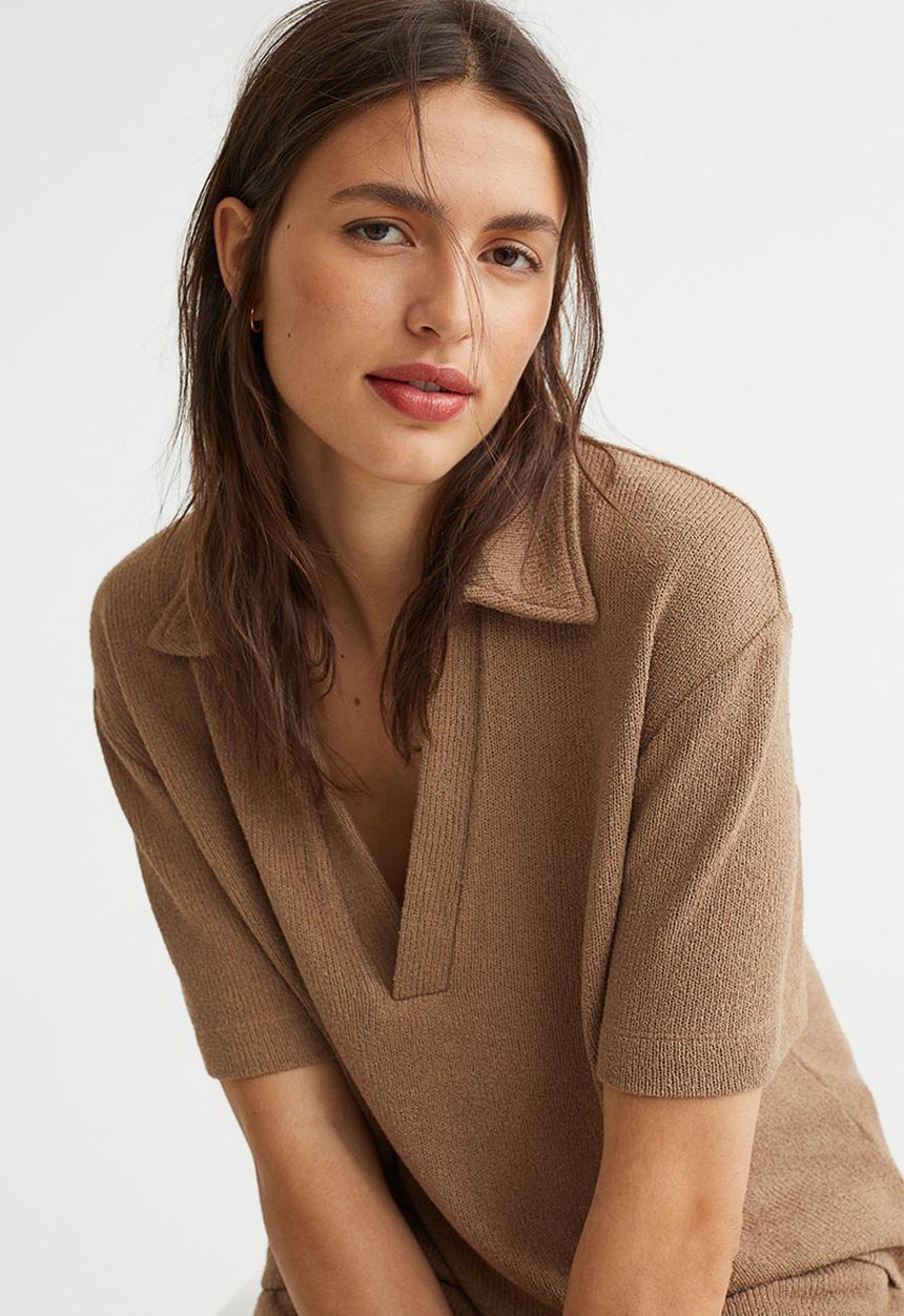 H&M - Knitted collared top - dark beige