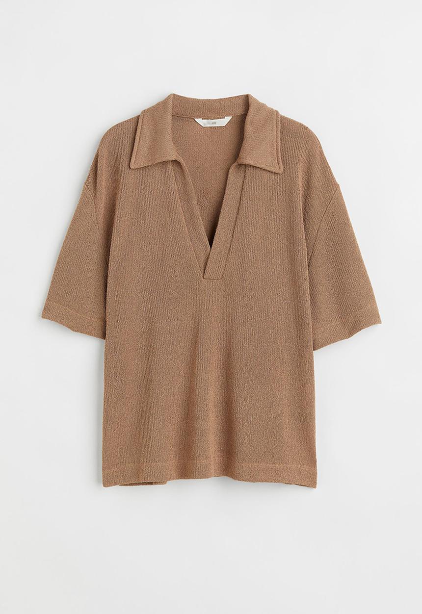 H&M - Knitted collared top - dark beige