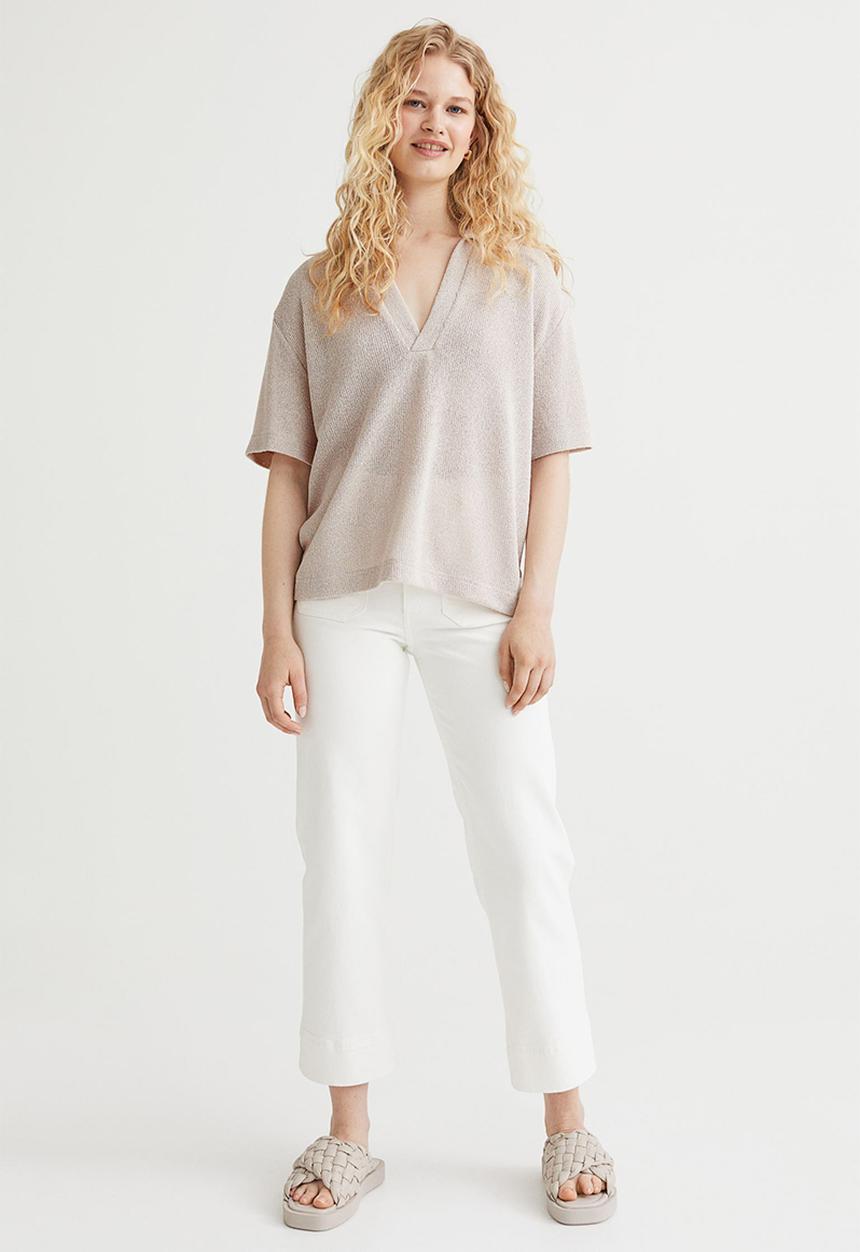 H&M - Knitted collared top - light greige
