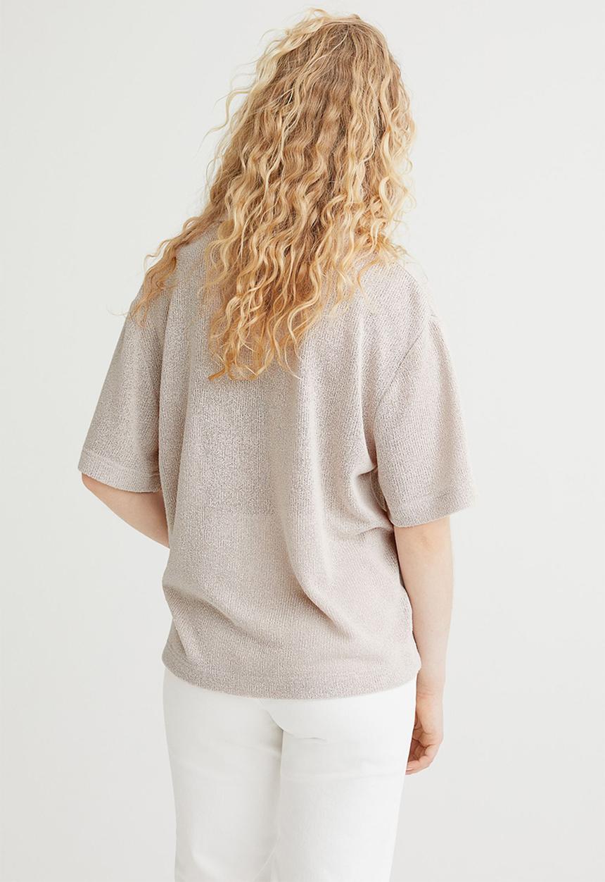 H&M - Knitted collared top - light greige