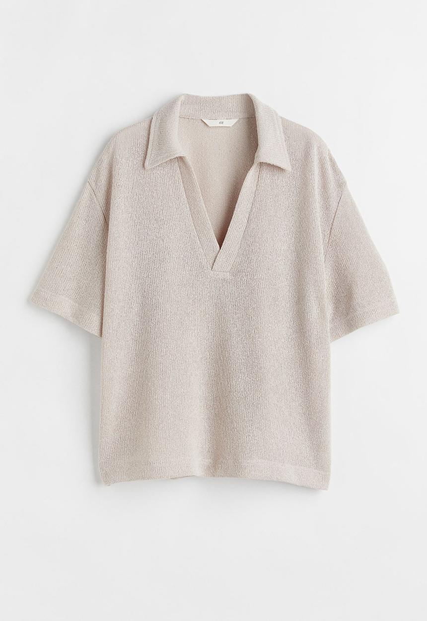 H&M - Knitted collared top - light greige