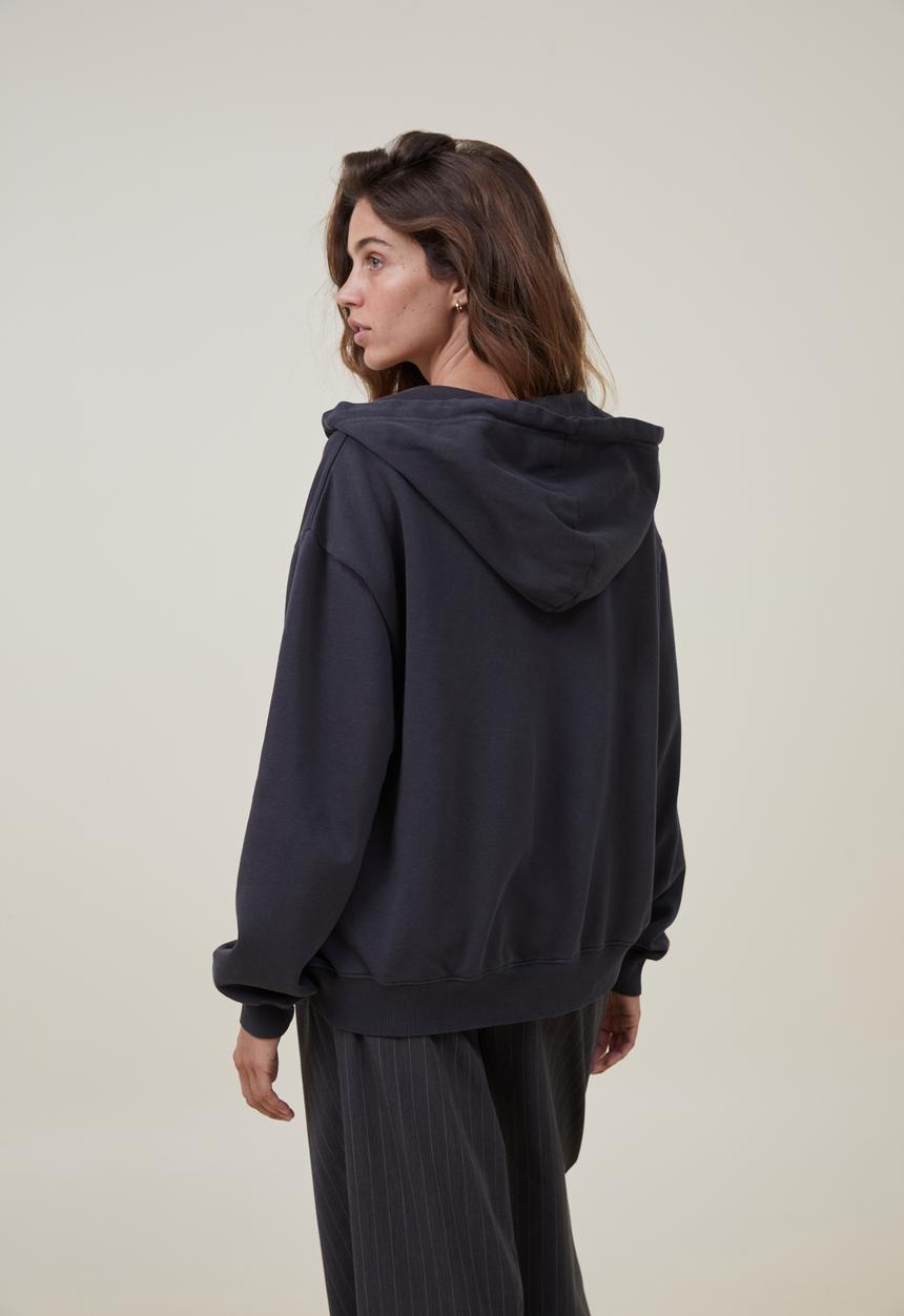 Cotton On - Classic washed zip-through hoodie - washed black