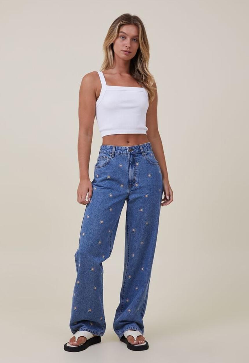 Cotton On - Loose straight jean - floral embroidery