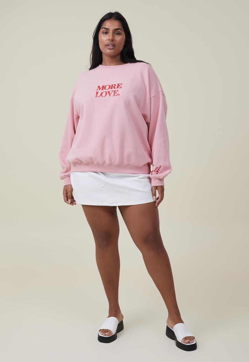 Cotton On - Curve classic graphic sweatshirt - more love/pink crush