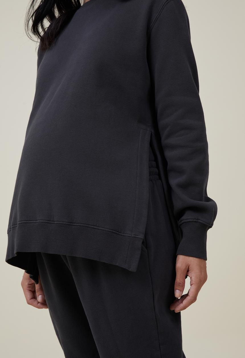 Cotton On - Maternity classic washed side split crew fleece - washed black