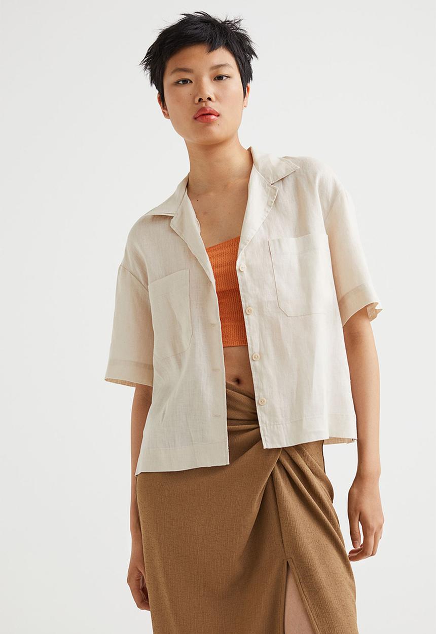 H&M - Linen resort shirt - light beige