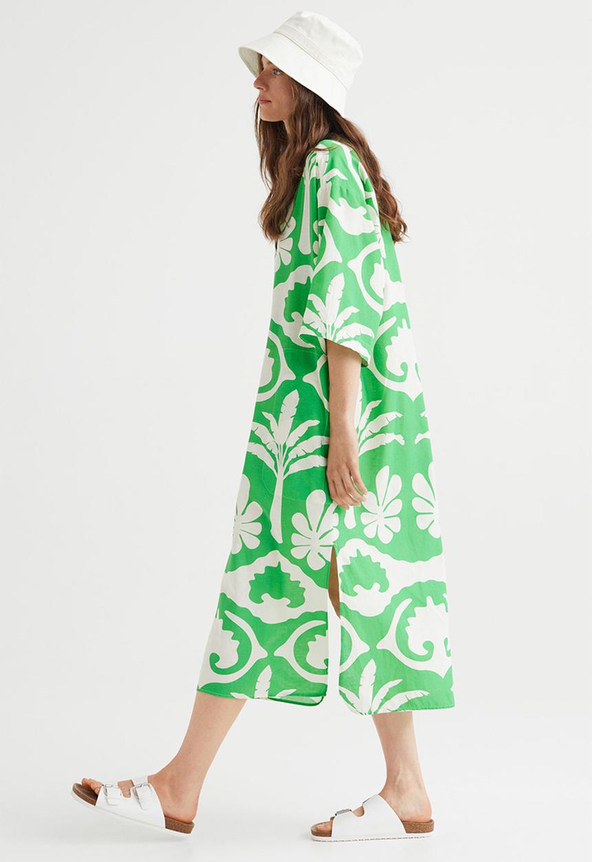 H&M - Long kaftan dress - green/palm trees