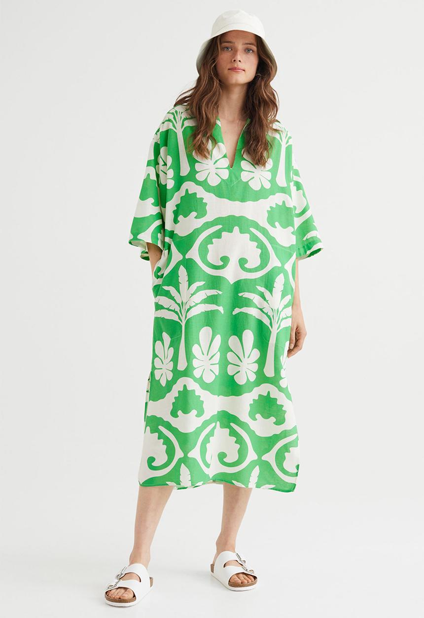 H&M - Long kaftan dress - green/palm trees