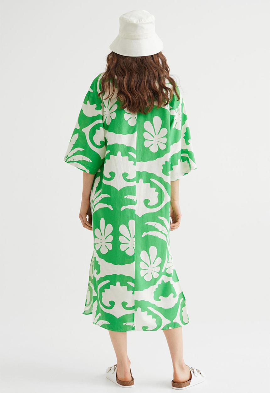 H&M - Long kaftan dress - green/palm trees