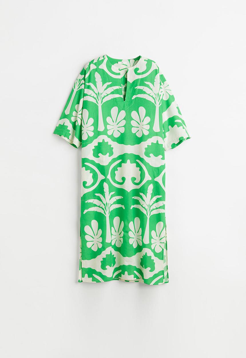H&M - Long kaftan dress - green/palm trees