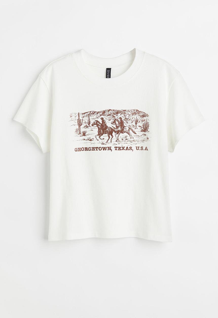 H&M - Printed T-shirt - white/cowboys