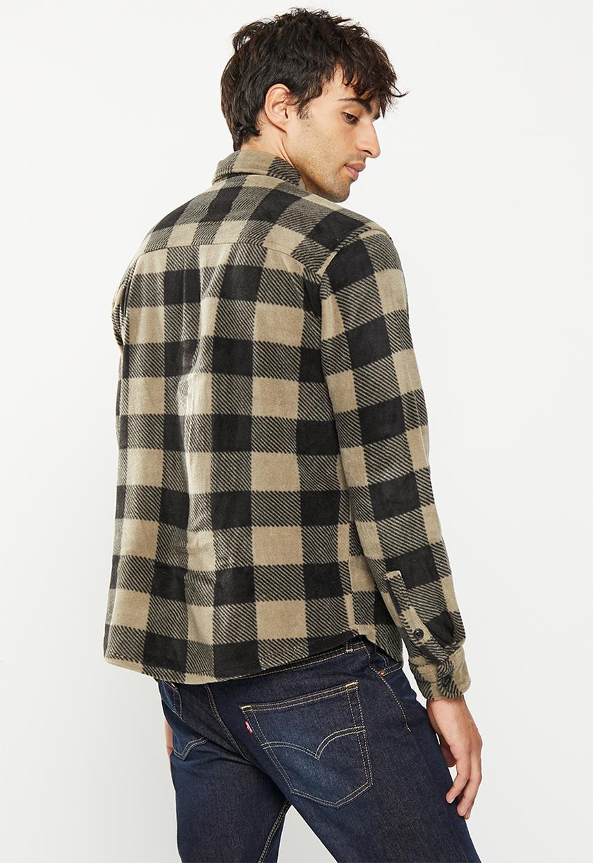 Only & Sons - Onstyn relaxed 1 pocket fleece check ls shirt - stone