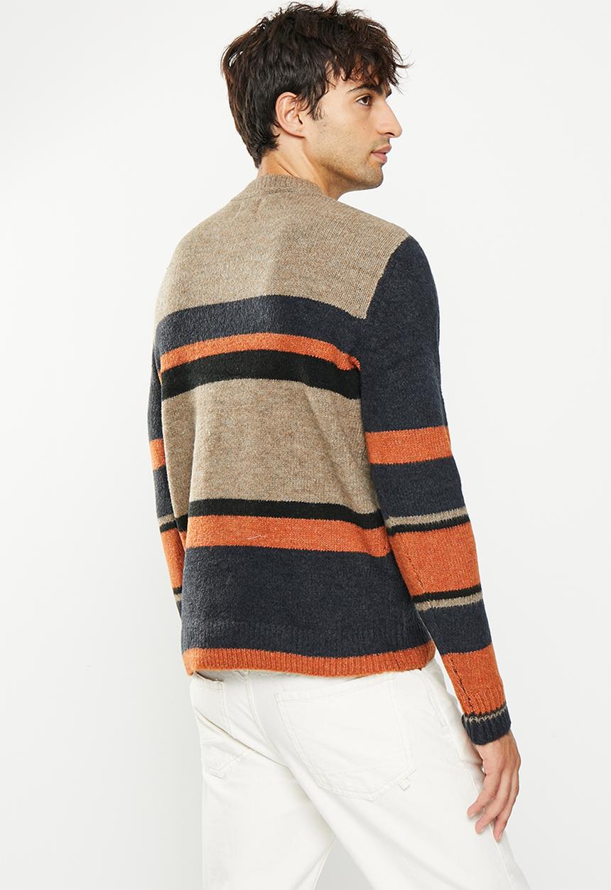 Only & Sons - Onspatrick reg 5 stripe crew knit - brown