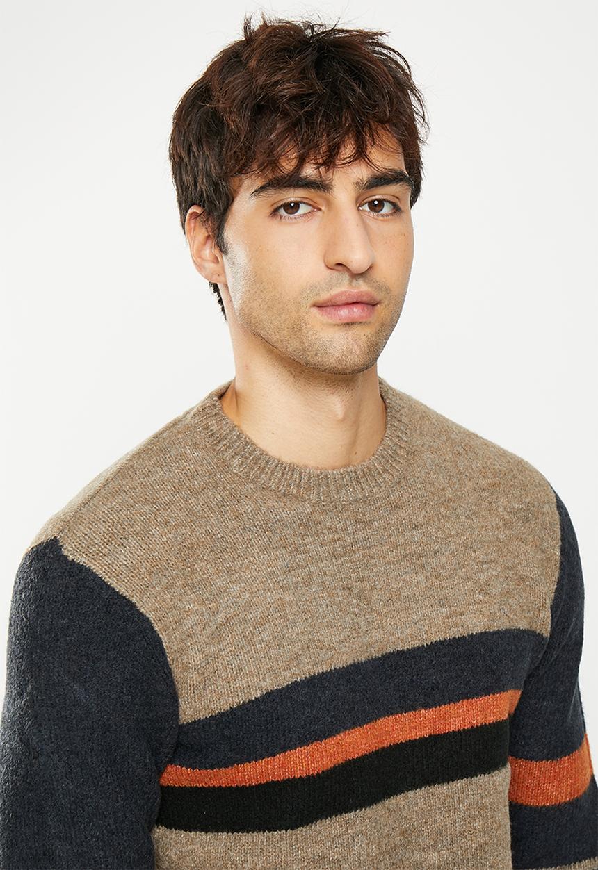 Only & Sons - Onspatrick reg 5 stripe crew knit - brown
