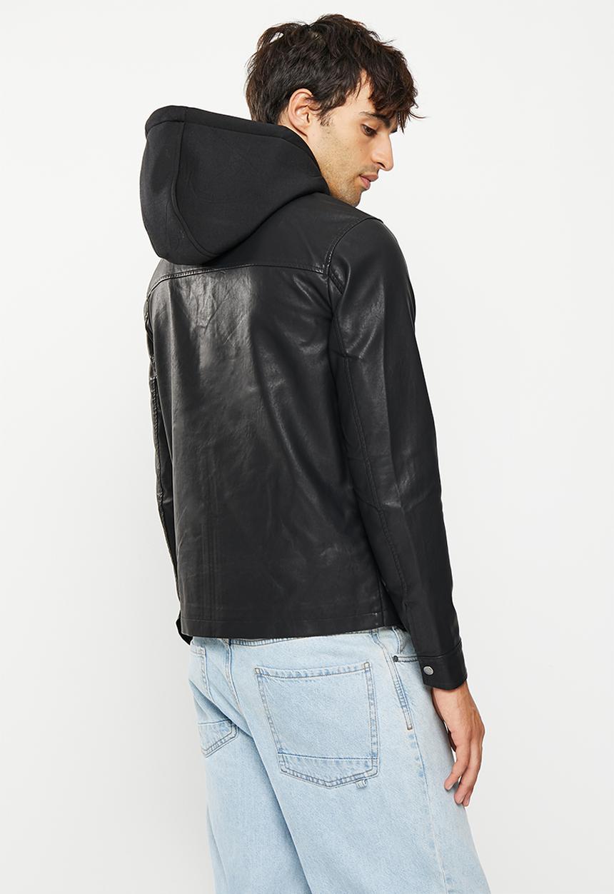 Only & Sons - Onsantonio pu hood jacket otw - black