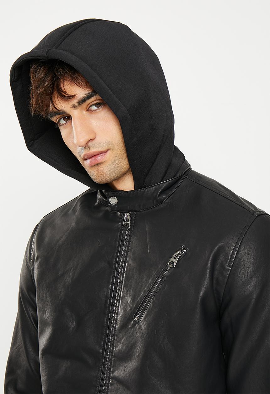 Only & Sons - Onsantonio pu hood jacket otw - black