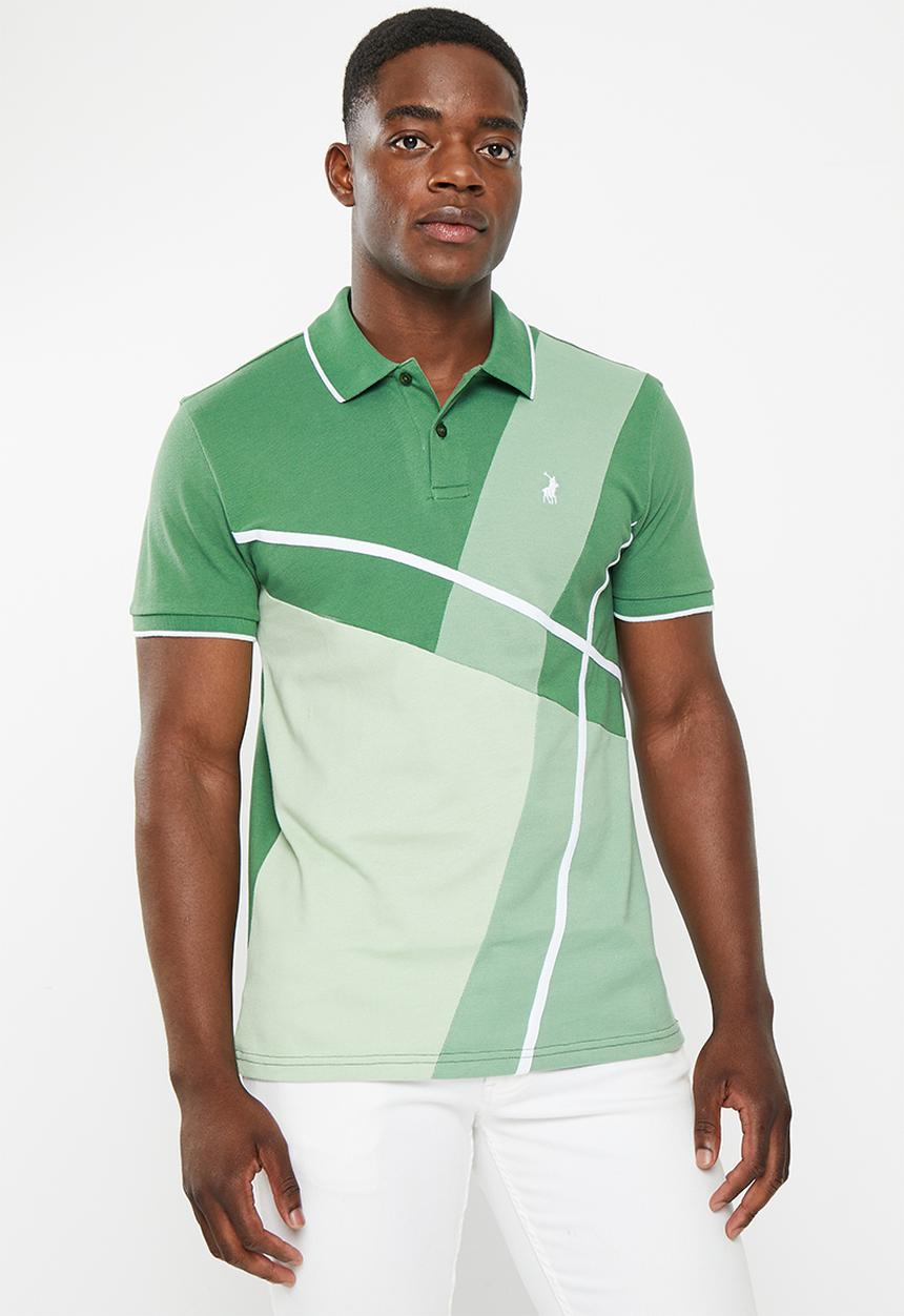 POLO - Men colourblock short sleeve pique golfer - green