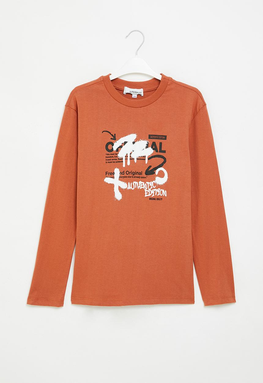 Superbalist - Boys graphic long sleeve tee - tobacco