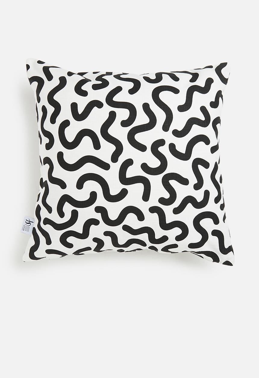 Sixth Floor - Squigg printed cushion cover - black & white