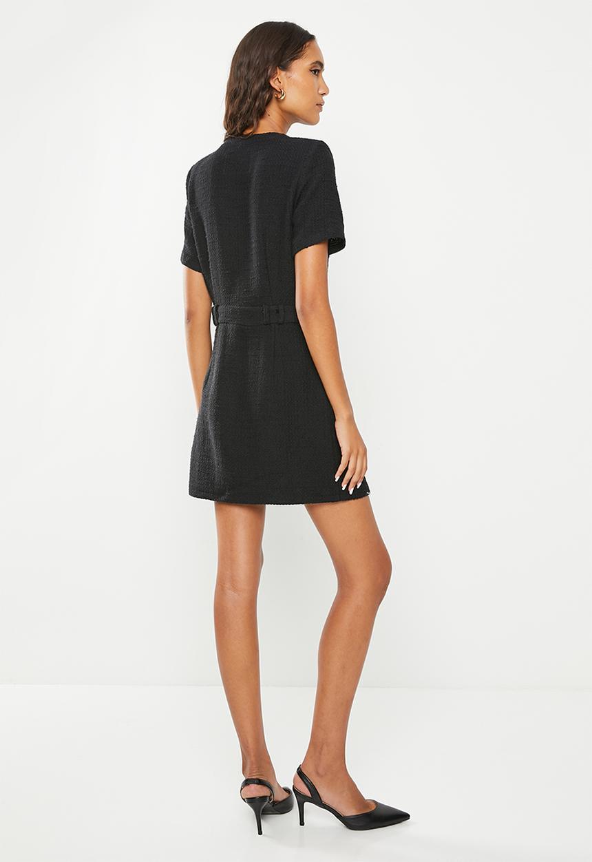 ONLY - Auburn-ariza short sleeve fit boucle dress - black
