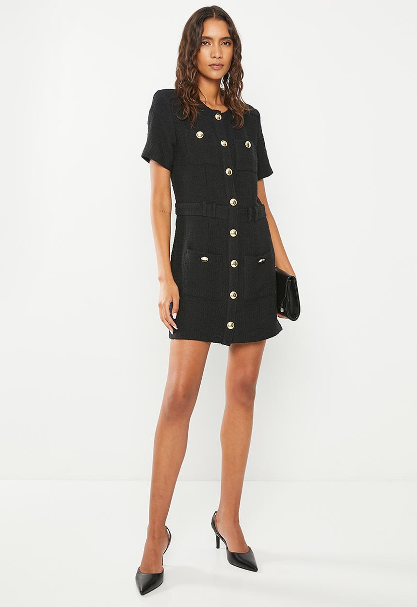 ONLY - Auburn-ariza short sleeve fit boucle dress - black