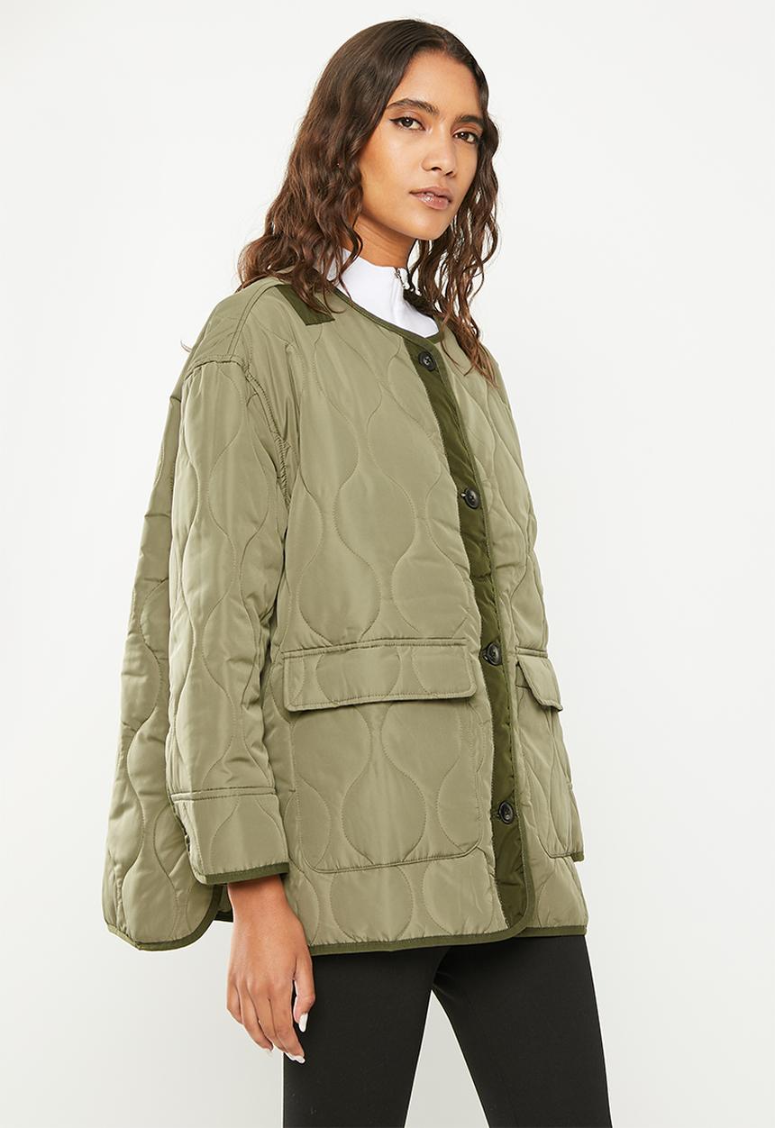 ONLY - Charlee long sleeve oversize quilt jacket - deep lichen green