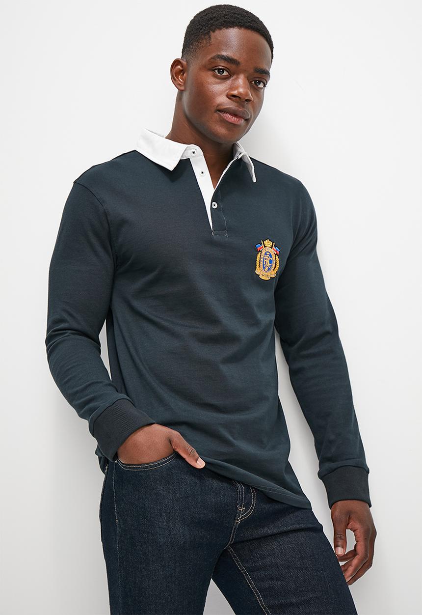 Lark & Crosse - Rugby jersey with chest graphic - navy