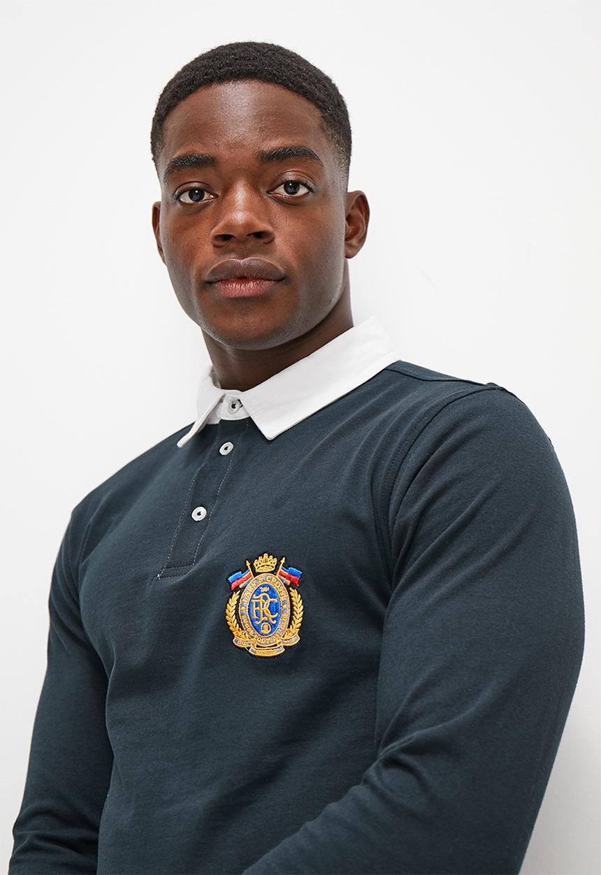 Lark & Crosse - Rugby jersey with chest graphic - navy