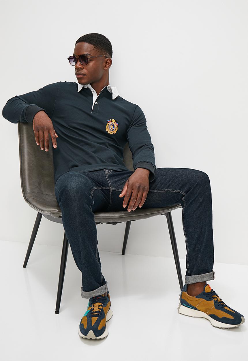 Lark & Crosse - Rugby jersey with chest graphic - navy