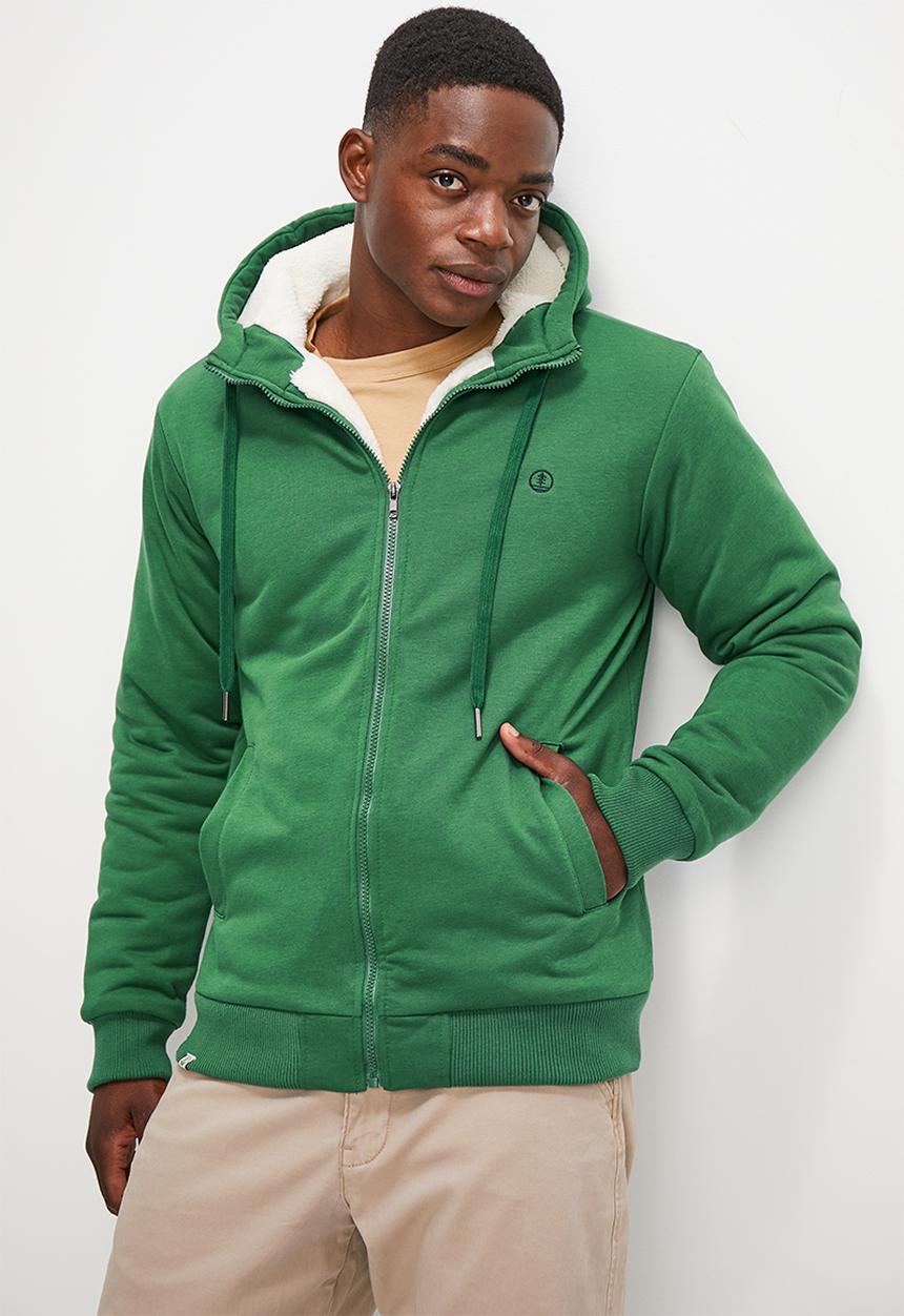 Lark & Crosse - Themba sherpa lined zip through hoodie - forest green