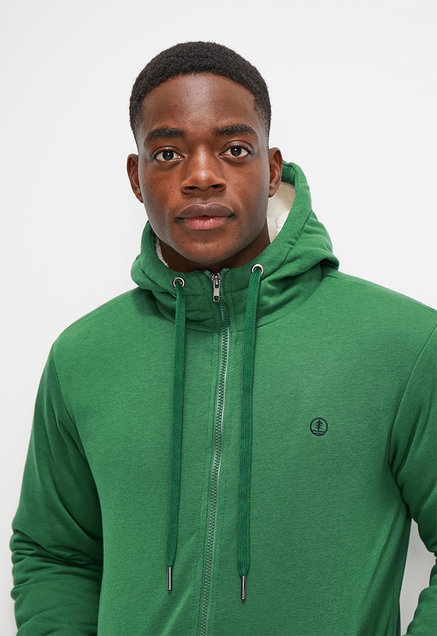 Lark & Crosse - Themba sherpa lined zip through hoodie - forest green