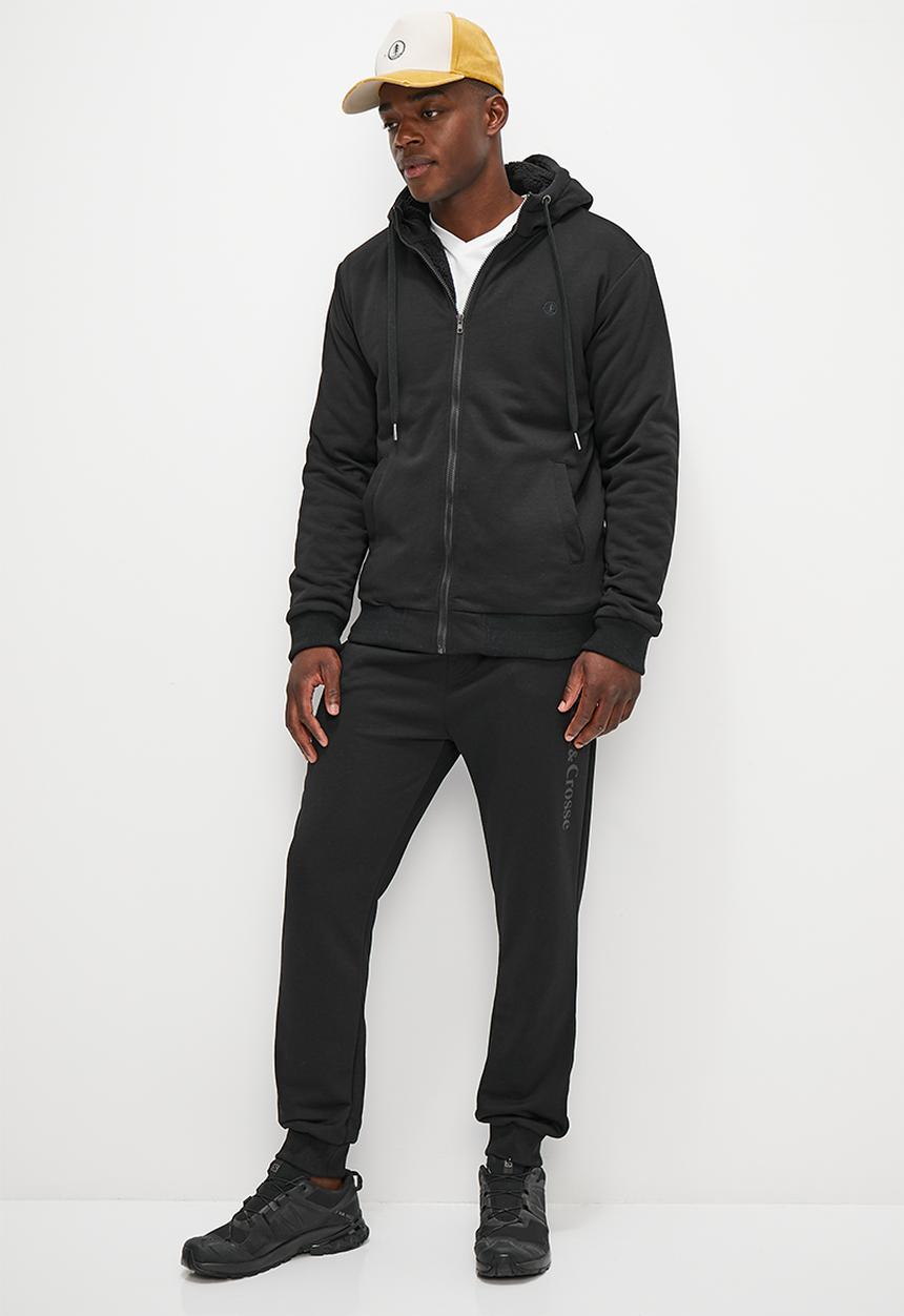 Lark & Crosse - Themba sherpa lined zip through hoodie - black