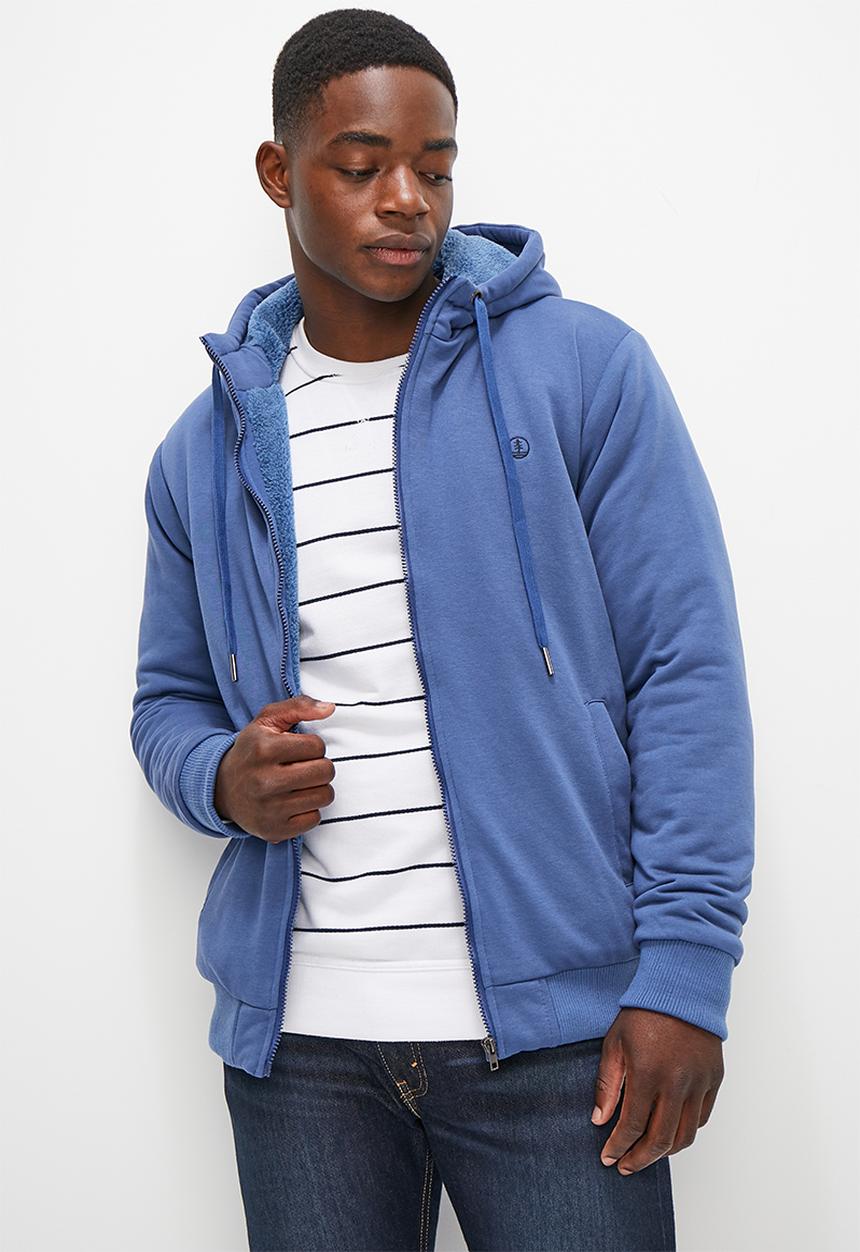 Lark & Crosse - Themba sherpa lined zip through hoodie - blue