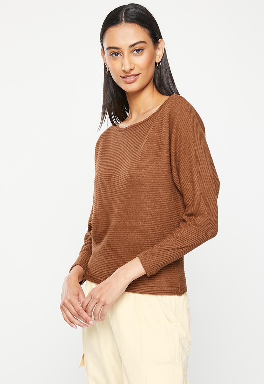 Me&B - Lux rib boat neck dolman  - rust