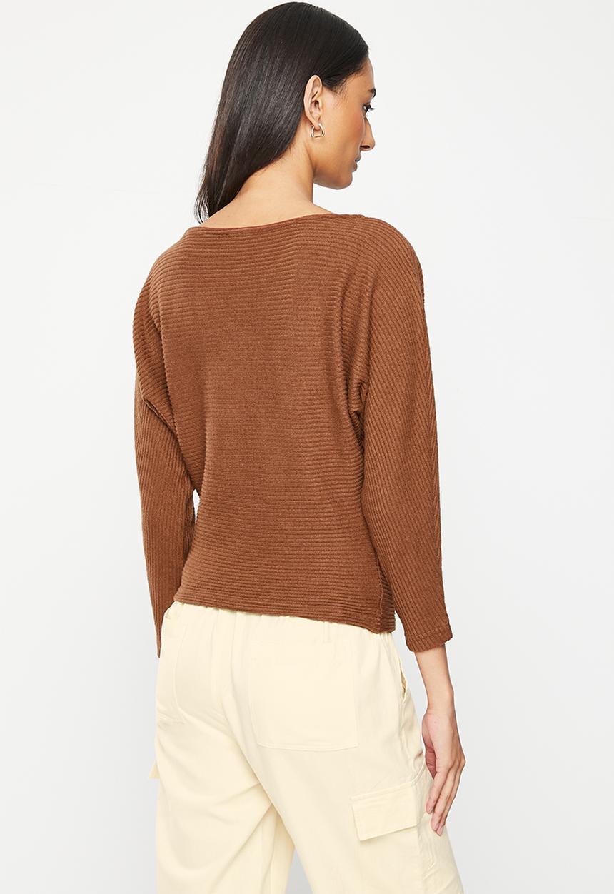 Me&B - Lux rib boat neck dolman  - rust
